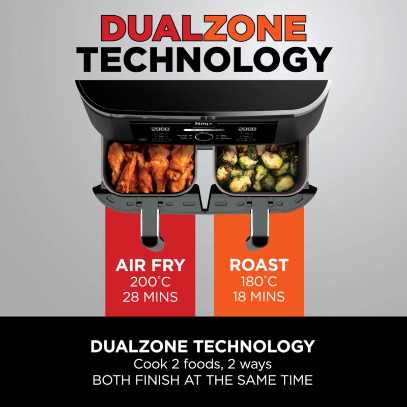 Ninja AF300UK Dual Zone Air Fryer - 7.6L, 2 Drawers, 6-in-1 Cooking, Energy Efficient, Oil-Free, Non-Stick, Dishwasher Safe, Black/Silver - Image 11