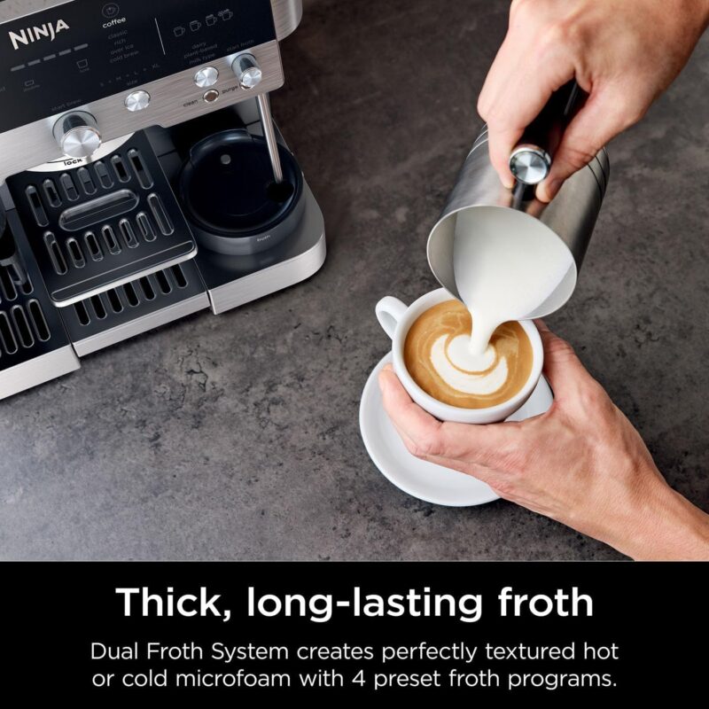 Ninja Luxe Premier ES601UK – 3-in-1 Espresso, Cold Brew & Filter Coffee Machine with Built-In Grinder & Milk Frother (Silver) - Image 4